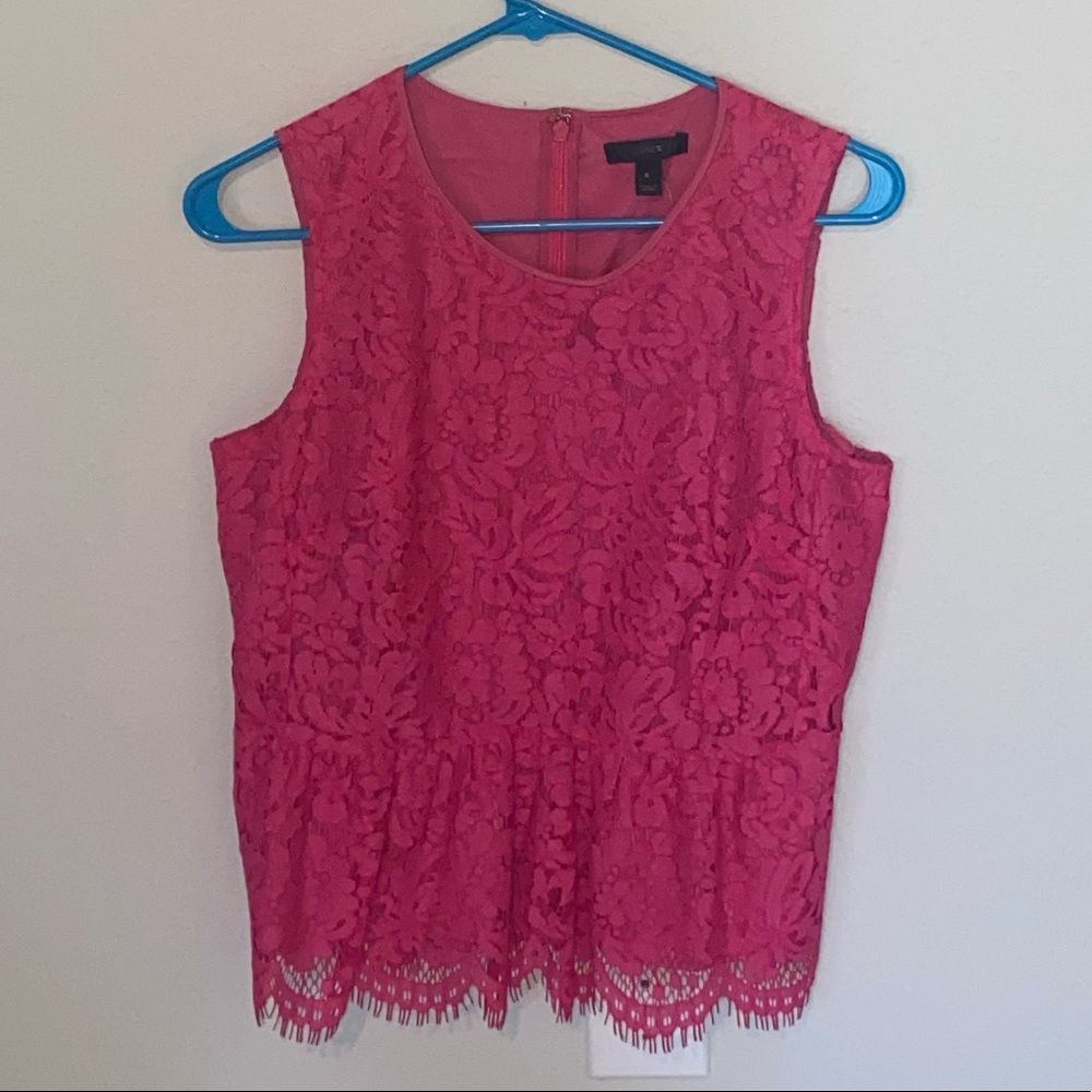 J. Crew Lace Peplum Top Magenta Pink Sz 6 NWT